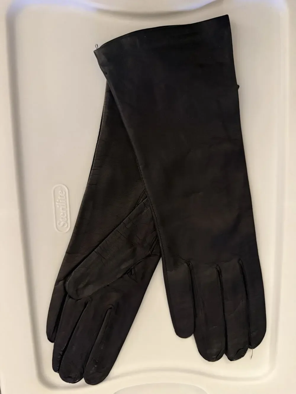 VTG made In Italy Leather Gloves Dark Navy Blue Black 7